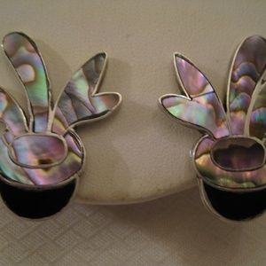 925 STERLING Abalone Mexican Earrings 1980s New